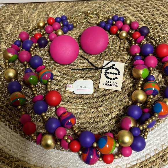 VTG Ellen Designs Beaded Necklace With Matching Ear Rings - Picture 6 of 8
